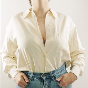Vintage Ivory 100% Silk Button Up